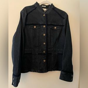 Jones New York Dark Wash Denim Jacket Velvet Trim Size XL